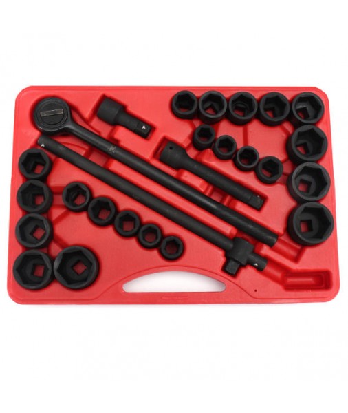 27pc 3/4 Inch Drive Impact Socket Set SAE and MM Ratchet Sliding Break Bar Pneumatic Wrench Tool Set